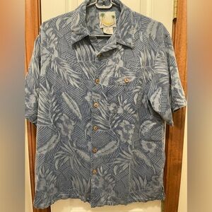 Banana Cabana 100% silk tropical button down mens shirt size Medium